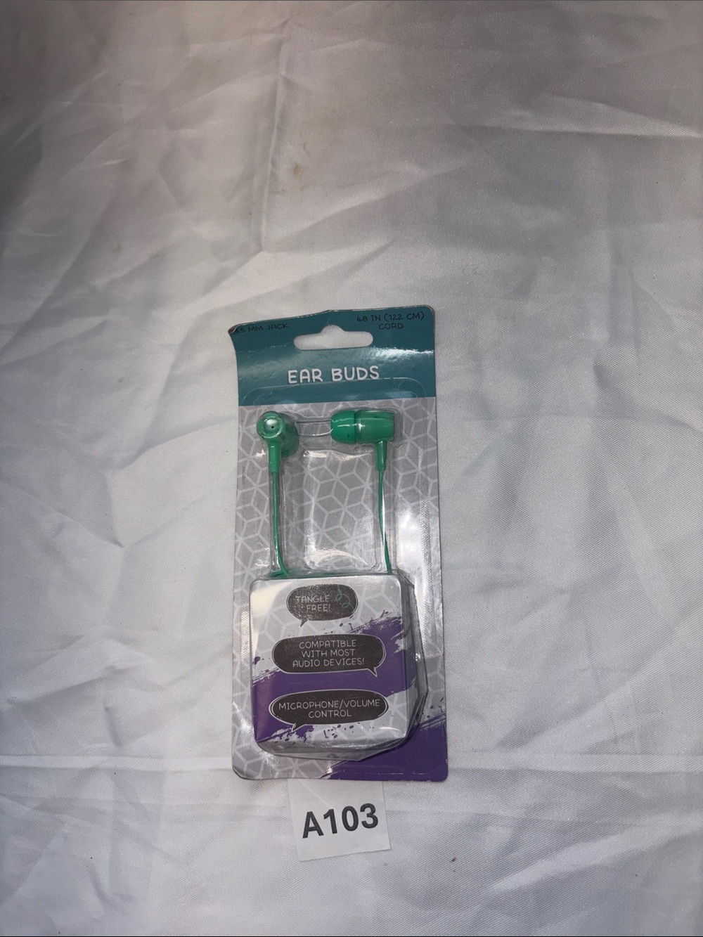 Green Ear Buds with Microphone/Volume Control - Compatible Wired Earphones